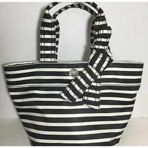 🌺 Kate Spade Hana Flatiron Handbag - Black White Stripe with Bow